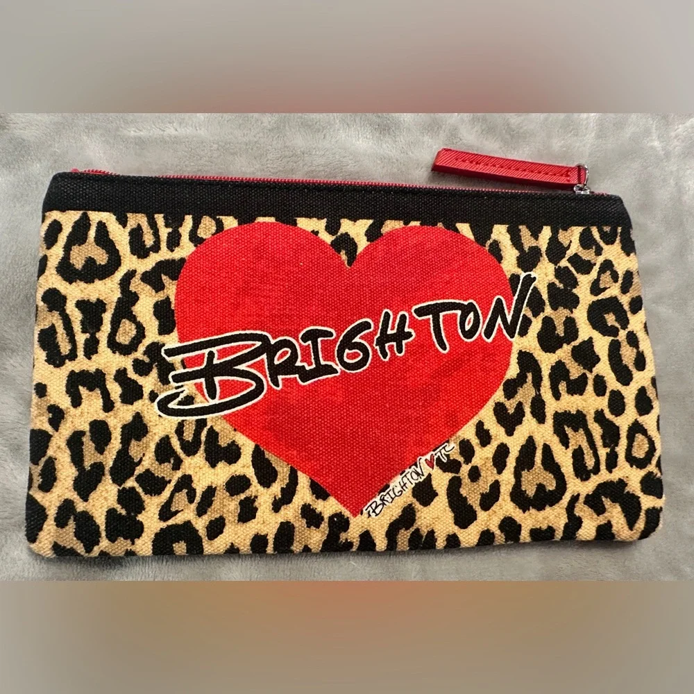 BRIGHTON Pouch Red Heart Leopard Print Canvas Pouch Cosmetic Jewelry Bag 2020